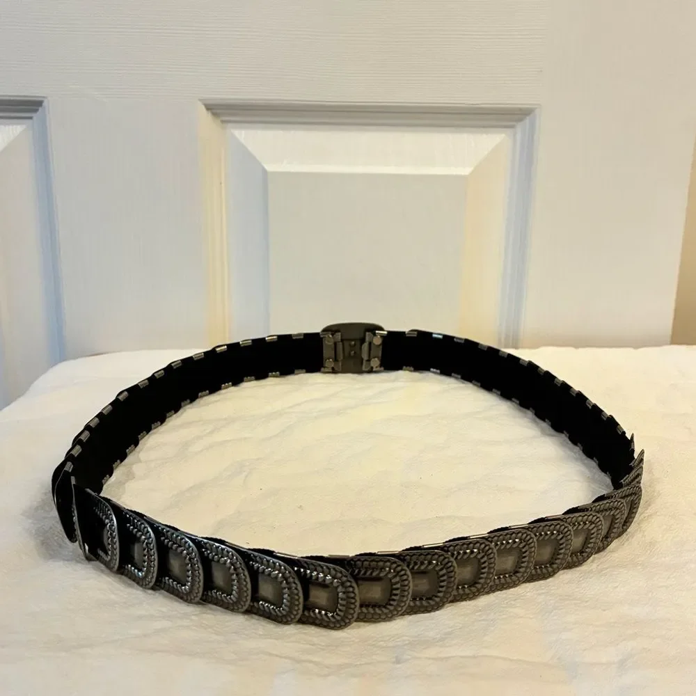 Gunmetal Silver Women's Belt Textured Stretchy Expandable Adjustable Size Med